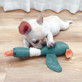 Soft Natural Linen Duck Shaped Plush Interactive Pet Toy – Waddlo™