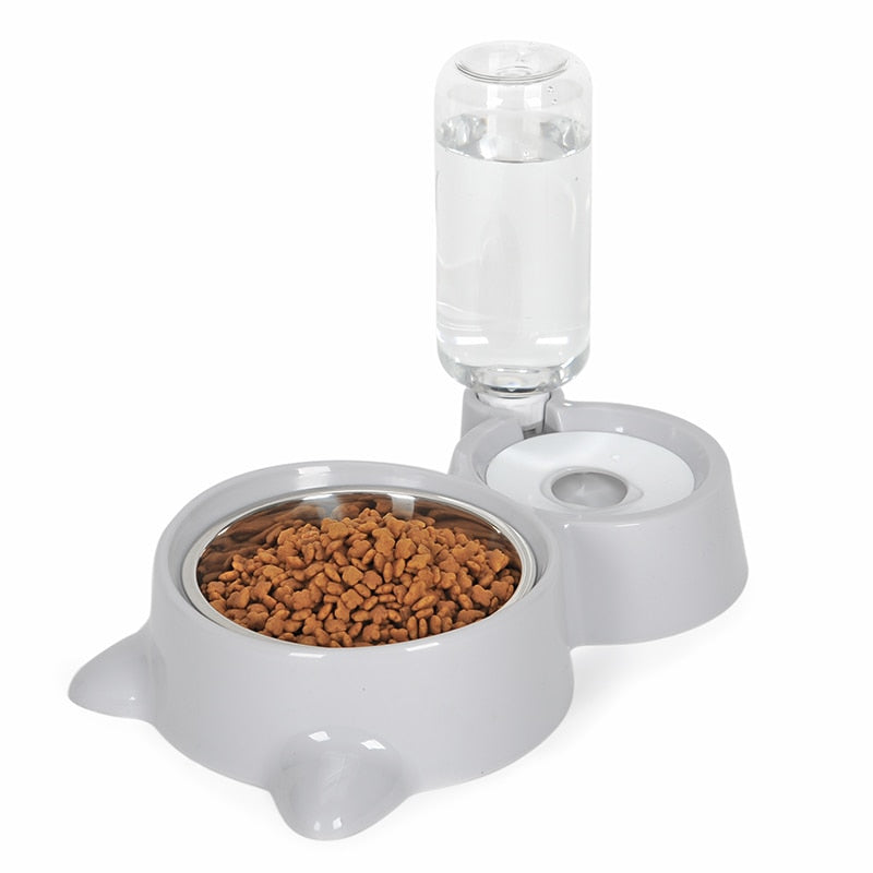 Double Cat Bowl with Attachable Water Bottle Reservoir – Kittly™