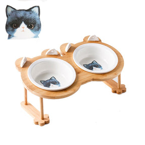 Elevated Ceramic Cat Bowl with Bamboo Stand – Whisko™