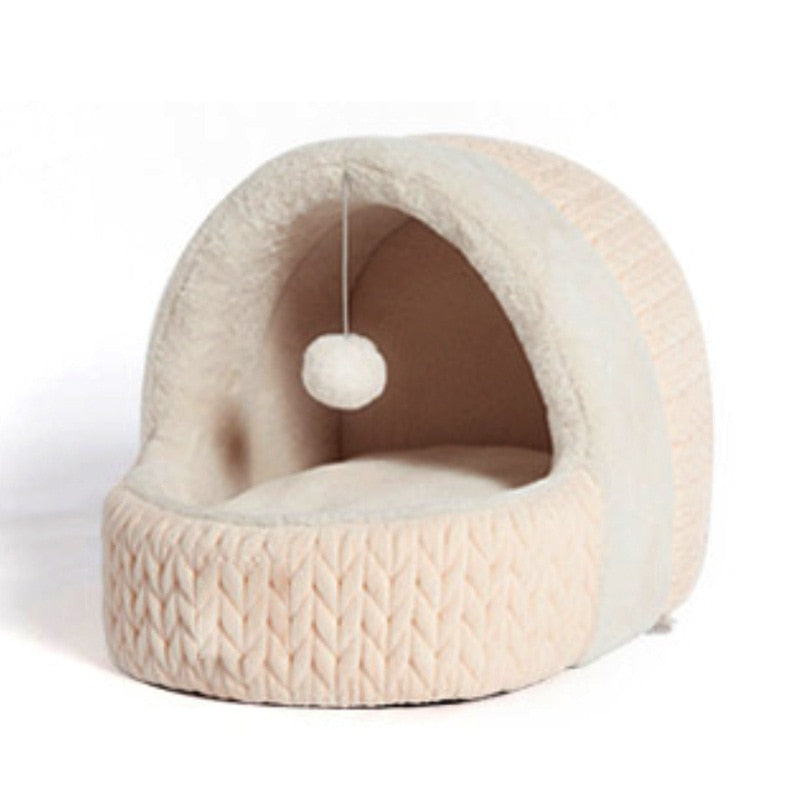 Enclosed Cave Pet Bed in Gray or Pink – Nooksy™