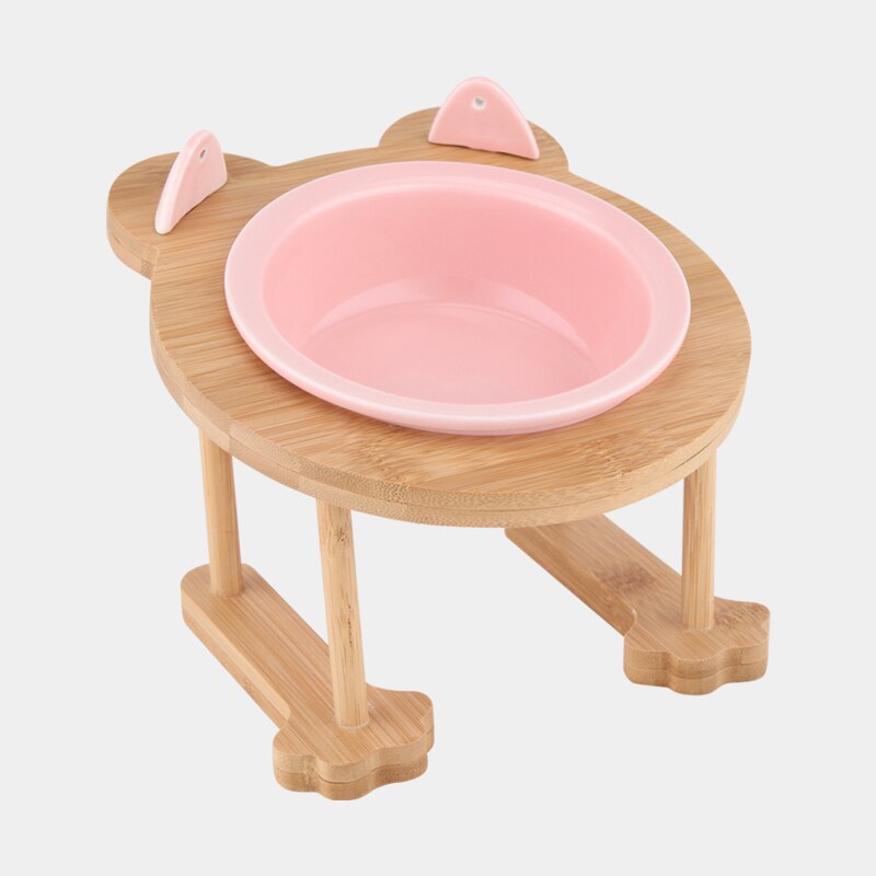 Elevated Ceramic Cat Bowl with Bamboo Stand – Whisko™