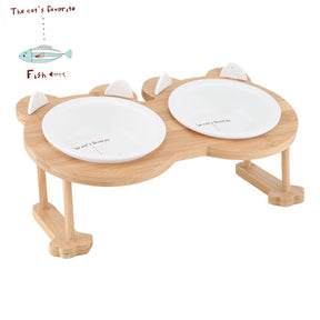 Elevated Ceramic Cat Bowl with Bamboo Stand – Whisko™
