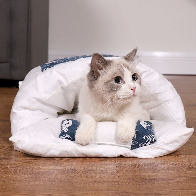 Cotton Pet Sleeping Bag Cave Bed with Pillow for Cats & Dogs – Nestora™
