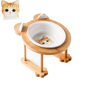 Elevated Ceramic Cat Bowl with Bamboo Stand – Whisko™