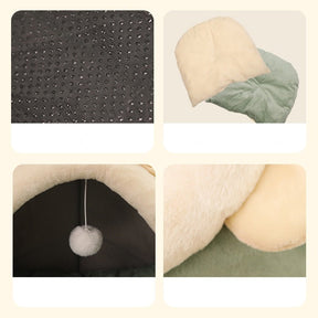 Cave Pet Bed with Hanging Ball Toy – Wool & Cotton Animal Shapes – NestNook™