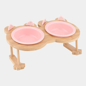 Elevated Ceramic Cat Bowl with Bamboo Stand – Whisko™