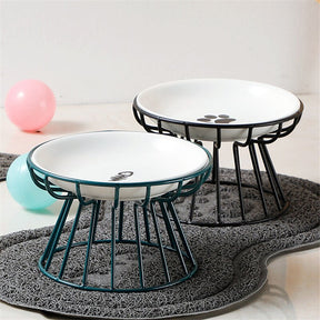 Elevated Porcelain Pet Bowl with Iron Stand – Ceramire™