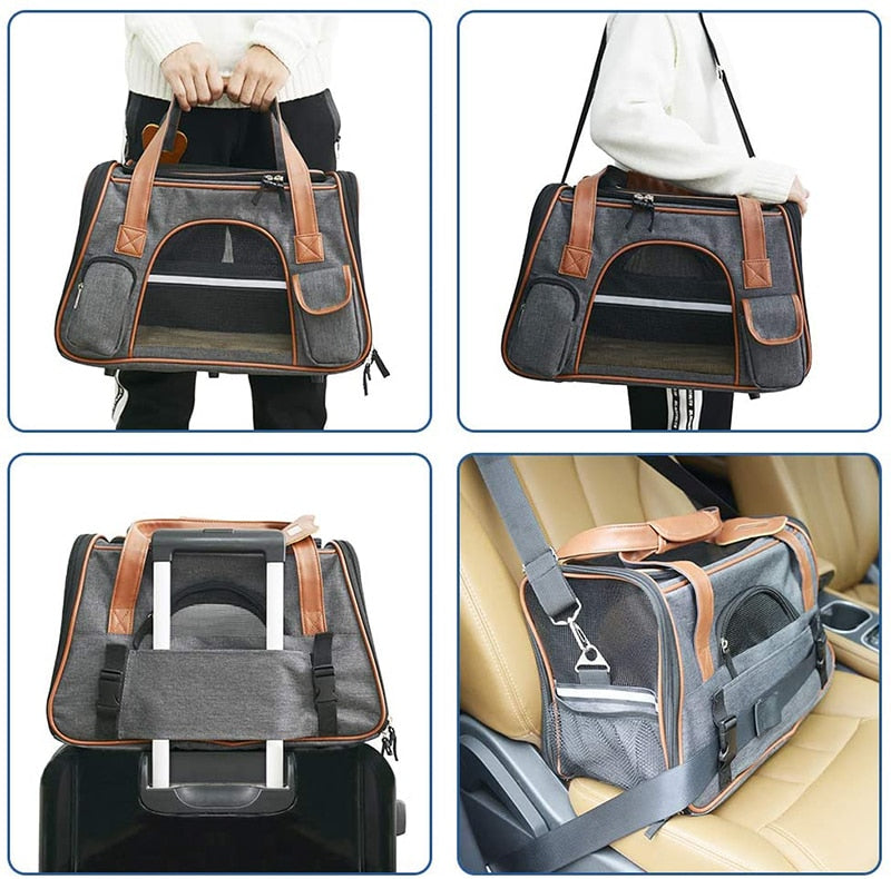 Foldable Pet Carrier Bag with Safety Belt & Reflective Straps – Trekaro™