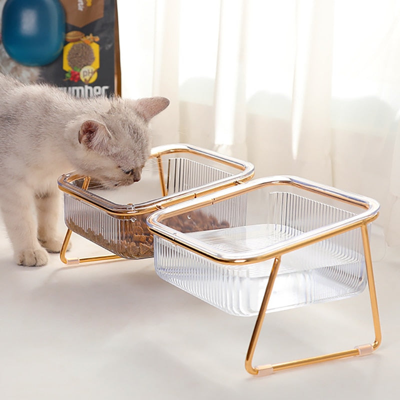 Elevated Clear Pet Bowl with Tilted Iron Base – Tiltera™
