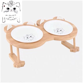 Elevated Ceramic Cat Bowl with Bamboo Stand – Whisko™