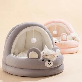 Cotton Cave Pet Bed with Non-Slip Base & Hanging Ball – Nestora™