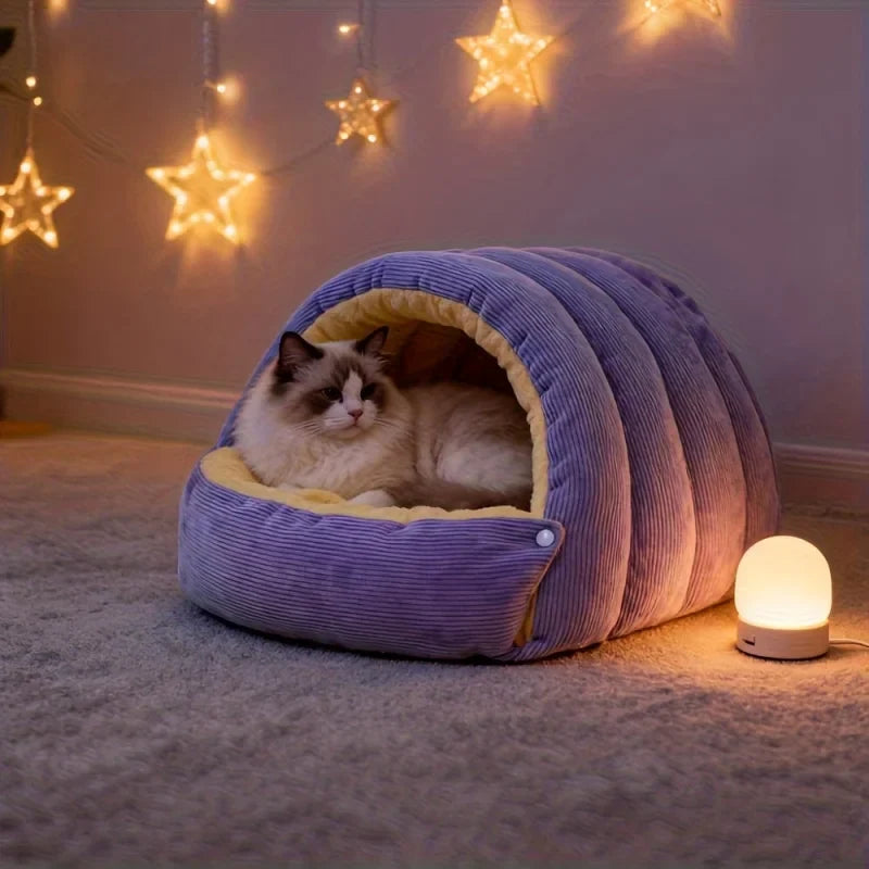 Convertible Pet Cave Bed & Mat with Snap-Open Design – FlexNook™