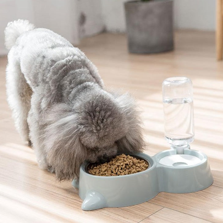 Double Cat Bowl with Attachable Water Bottle Reservoir – Kittly™