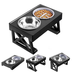 Elevated Adjustable-Height Pet Bowl with Slow Feeder – Bowdeck™