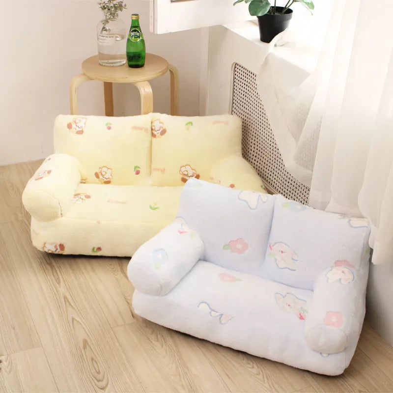 Sofa-Style Pet Bed in Cotton & Velvet – Louvia™
