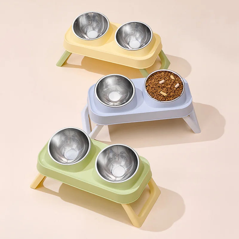 Elevated Double Pet Bowl with Neck Support for Dogs & Cats – Bevoo™