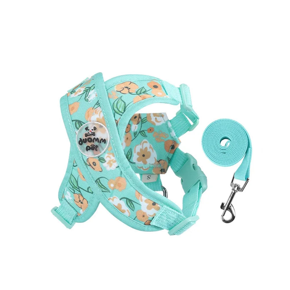 Floral Print Polyester Mesh Collar & Leash Set for Pets – Blithe™