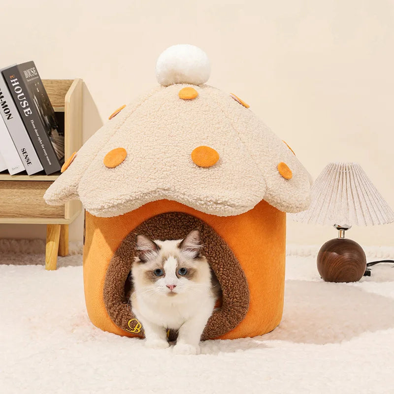 Cupcake Pet Cave Bed in Coral Velvet – SweetNest™
