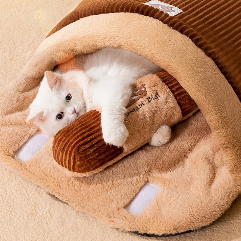 Velvet Sleeping Bag Pet Bed with Pillow for Dogs & Cats – SnugNest™