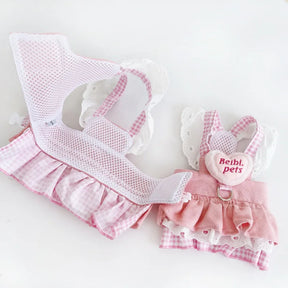 Pink Ruffled Pet Dress with Built-In Collar, Breathable Lining – Frillow™