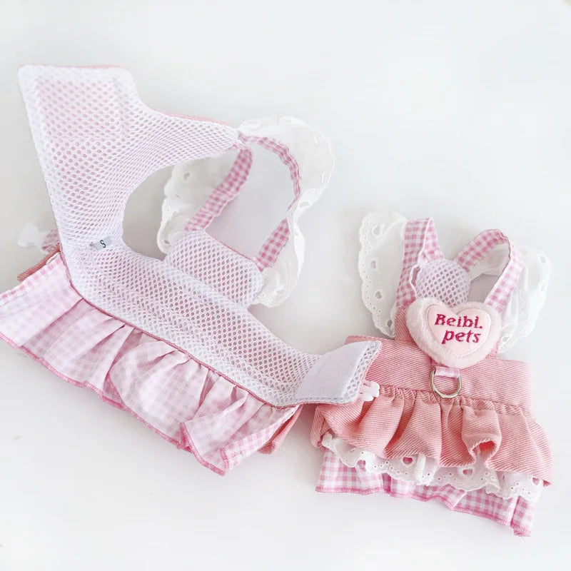 Pink Ruffled Pet Dress with Built-In Collar, Breathable Lining – Frillow™