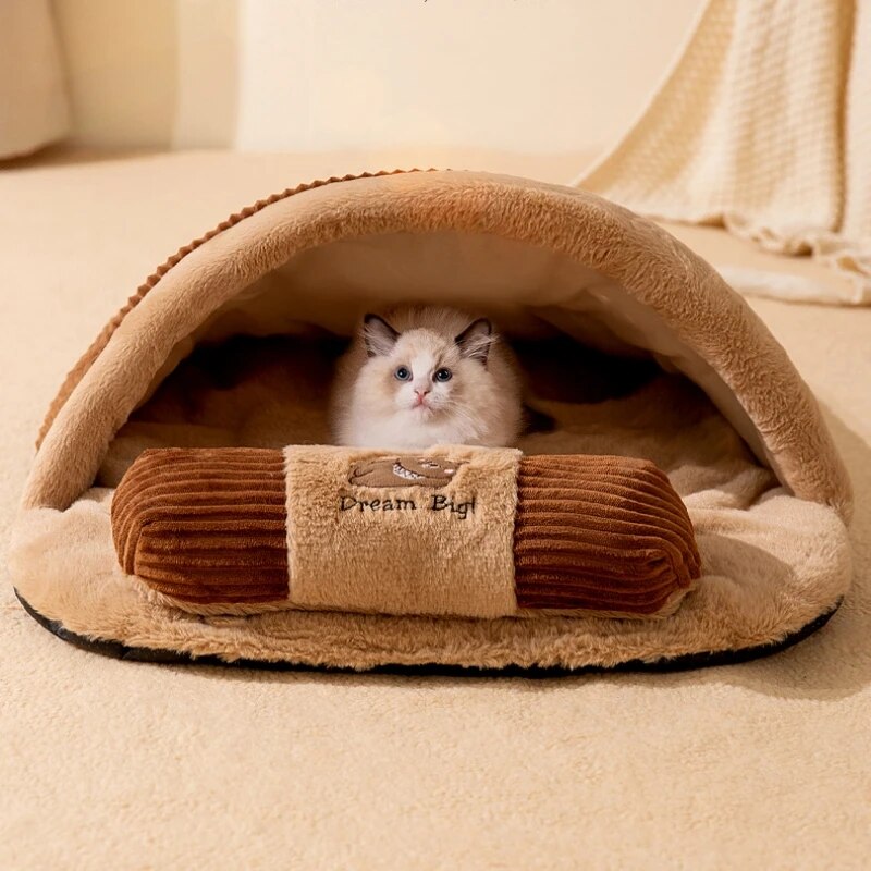 Velvet Sleeping Bag Pet Bed with Pillow for Dogs & Cats – SnugNest™