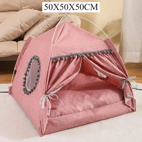 Polka Dot Pet Tent Bed with Lace Window – WhimsyNook™