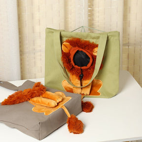 Nylon Pet Carrier Bag with Open-Window Design & Lion Print – Voyla™