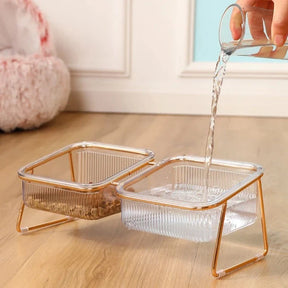 Elevated Clear Pet Bowl with Tilted Iron Base – Tiltera™