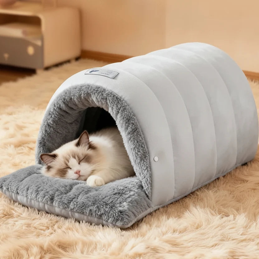 Convertible Pet Cave Bed & Mat with Removable Cover – FlipNest™