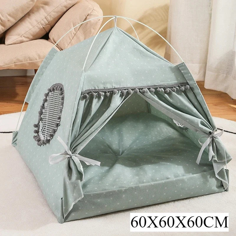 Polka Dot Pet Tent Bed with Lace Window – WhimsyNook™