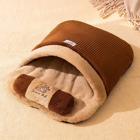Velvet Sleeping Bag Pet Bed with Pillow for Dogs & Cats – SnugNest™