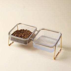 Elevated Clear Pet Bowl with Tilted Iron Base – Tiltera™