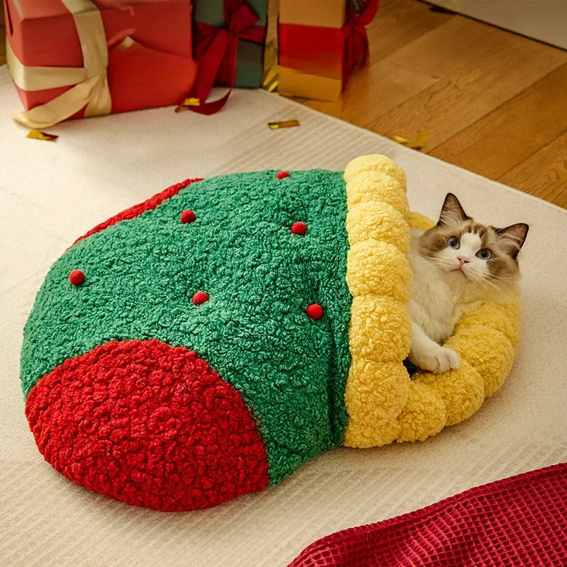 Christmas Plush Pet Cave & Hut Bed for Pets Up to 17.6 lb – StarNest™