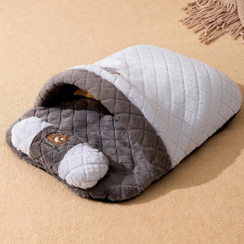 Velvet Sleeping Bag Pet Bed with Pillow for Dogs & Cats – SnugNest™