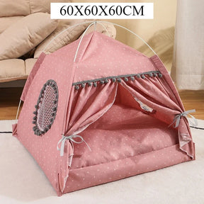 Polka Dot Pet Tent Bed with Lace Window – WhimsyNook™
