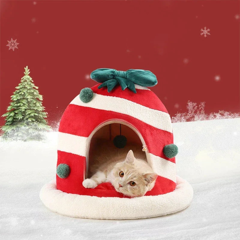 Gift-Shaped Pet Cave Bed with Arctic Velvet & PP Cotton – GiftNest™