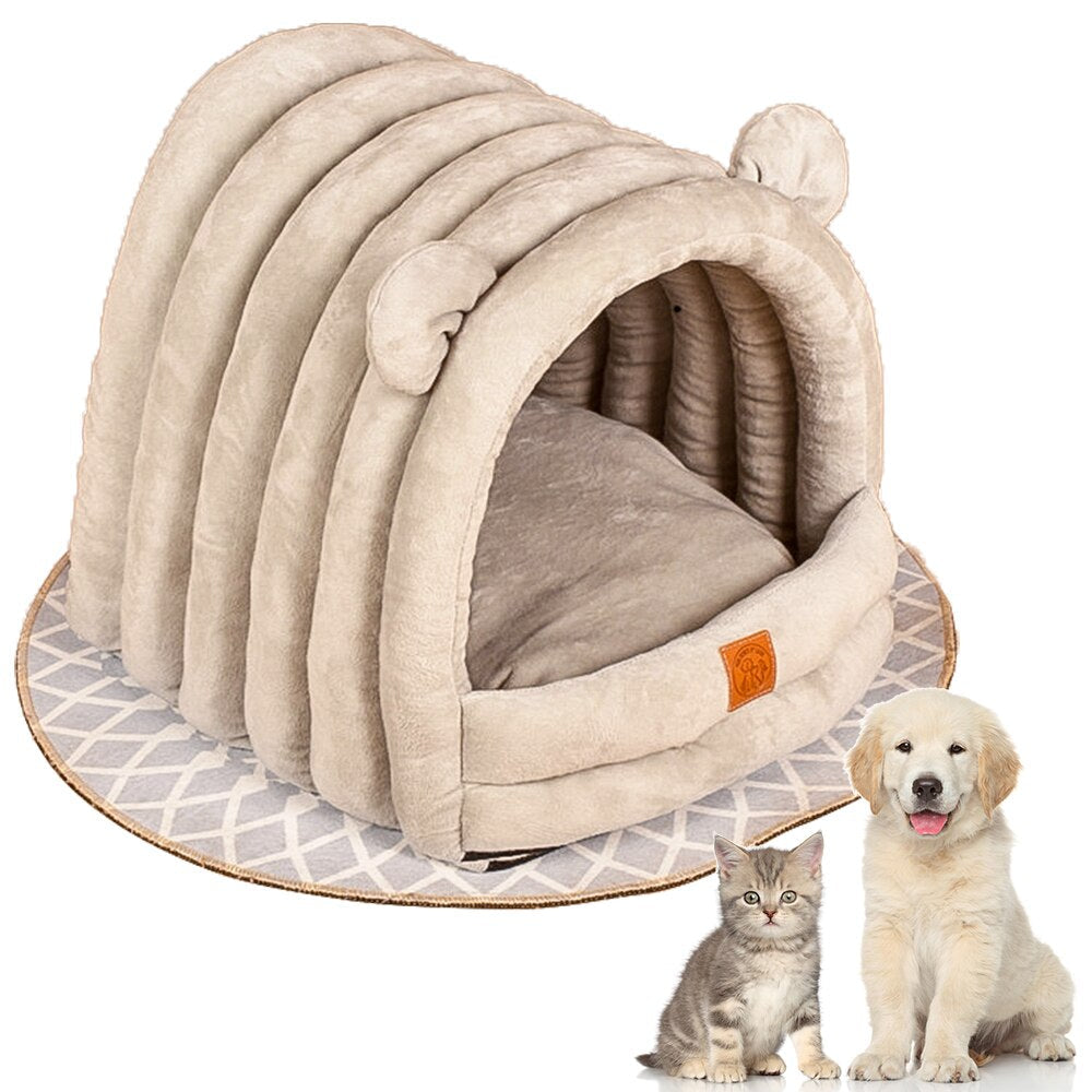 Cotton & Velvet Pet Cave Bed for Pets Up to 22 lb – Nestora™
