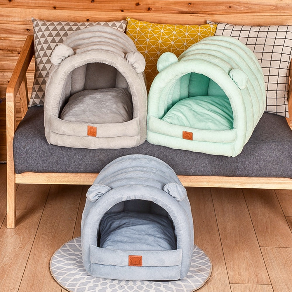 Cotton & Velvet Pet Cave Bed for Pets Up to 22 lb – Nestora™