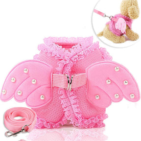 Breathable Pink Angel-Wing Harness & Leash Set for Pets – Angeline™