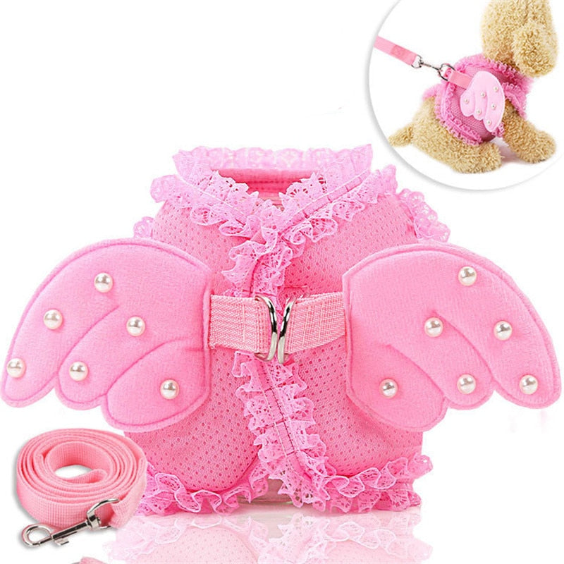 Breathable Pink Angel-Wing Harness & Leash Set for Pets – Angeline™