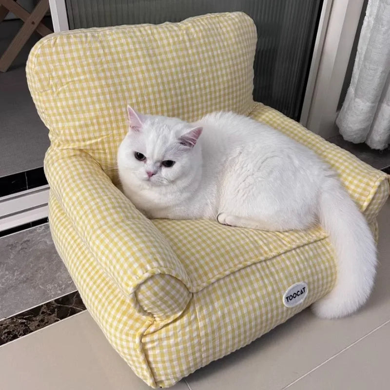 Plaid Pet Sofa Bed with Removable Washable Cover – PetitLounge™