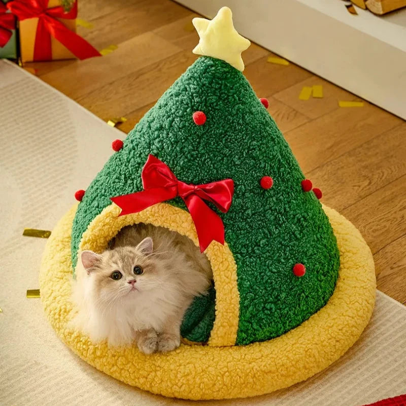 Christmas Plush Pet Cave & Hut Bed for Pets Up to 17.6 lb – StarNest™