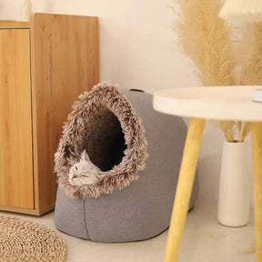 Insulated Pet Cave Bed with Removable Cushion for Dogs & Cats – WarmNest™