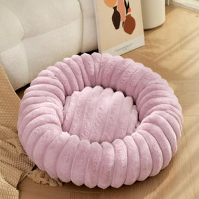 Plush Round Pet Bed with Honeycomb Texture – HoneyPuff™