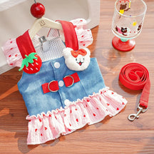 Strawberry Print Dog Dress with Collar & Leash Set – Strawbell™