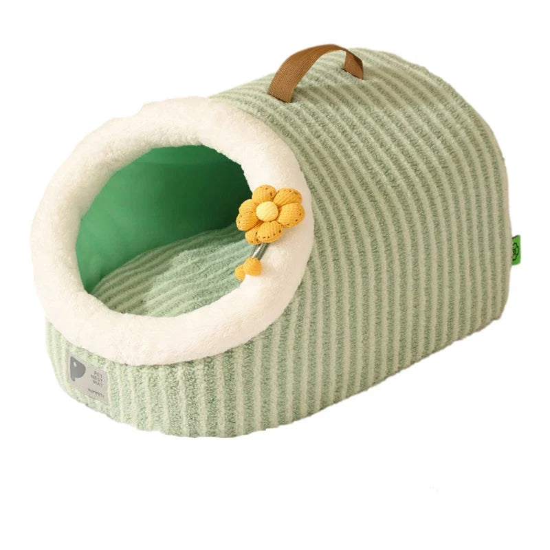 Striped Pet Cave Bed with Removable Cushion – StripeNest™