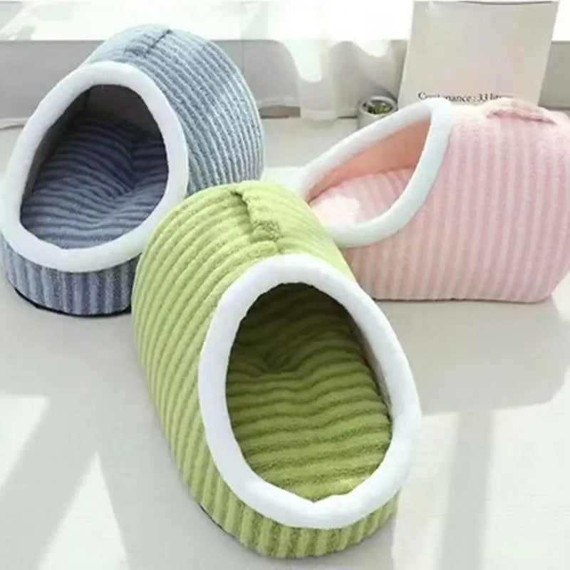 Non-Slip Pet Cave Bed with Removable Cushion & Patterned Design – NookJoy™