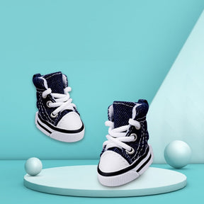 Denim Pet Sneakers, Navy Blue & Pink, Set of 2 Pairs – Quovex™