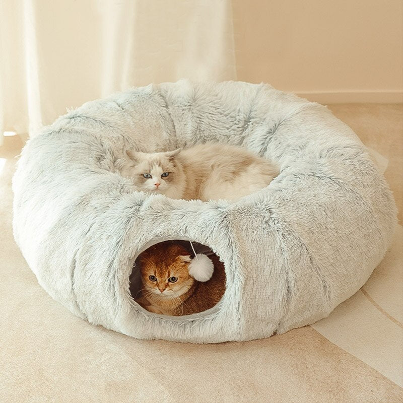 Pet Tunnel Bed with Removable Center Cushion & Play Ball – Bow™